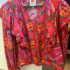 FARM Rio Vibrant Floral Blouse - Red and Orange